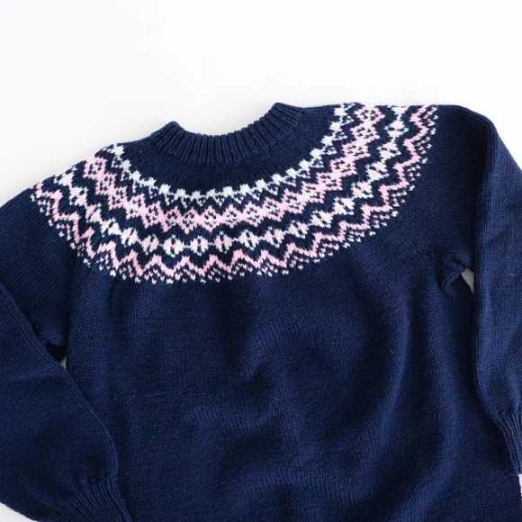 Vintage Navy Chunky Knit Cowichan Fair Isle Fisherman Sweater Cabincore S - Picture 10 of 12